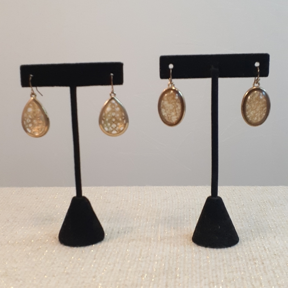 2 Pair of Clear Crystal Dangle Earrings